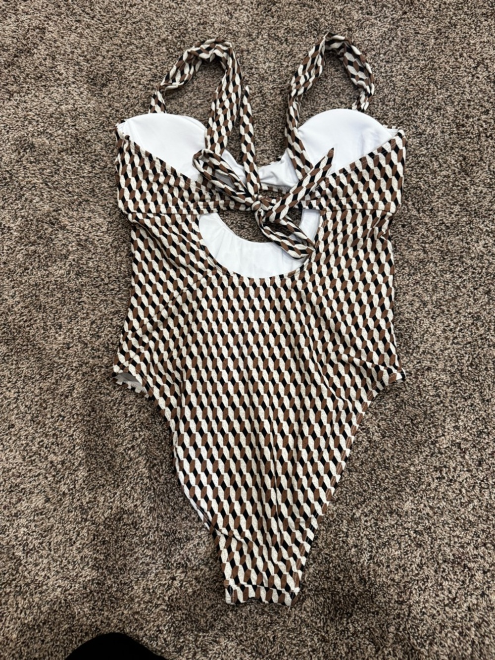 Cupshe Brown Black Cream Geometric One-Piece Swimsuit - Picture 2 of 2